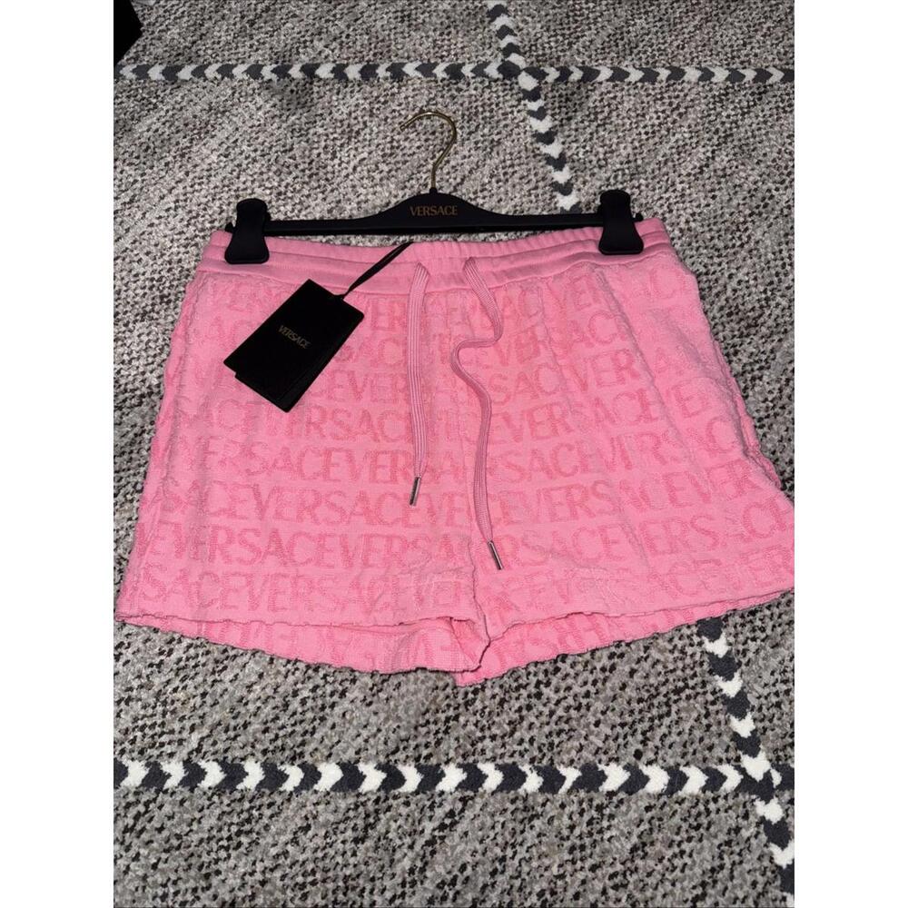 BNWT Versace Women’s Jacquard Towel Stitch Fabric Shorts Flamingo Size 46  $800